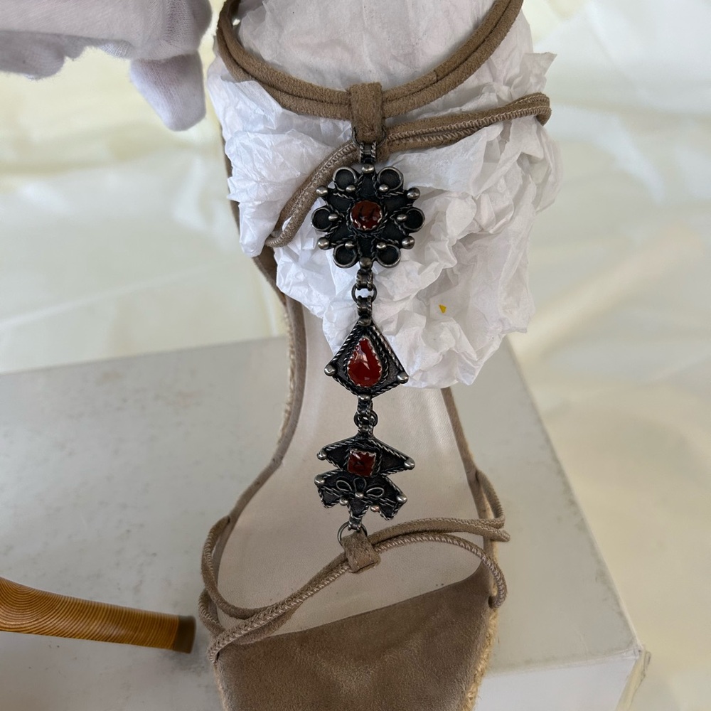 Christian Dior Taupe Espadrille Platform Sandals with brocade Accents, size 8 - Picture 5 of 8